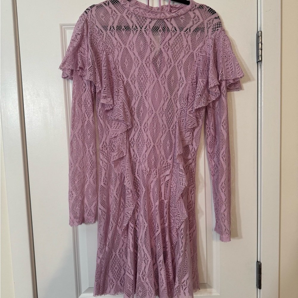 Free People Elegant Lace Ruffle Dress in Lavender